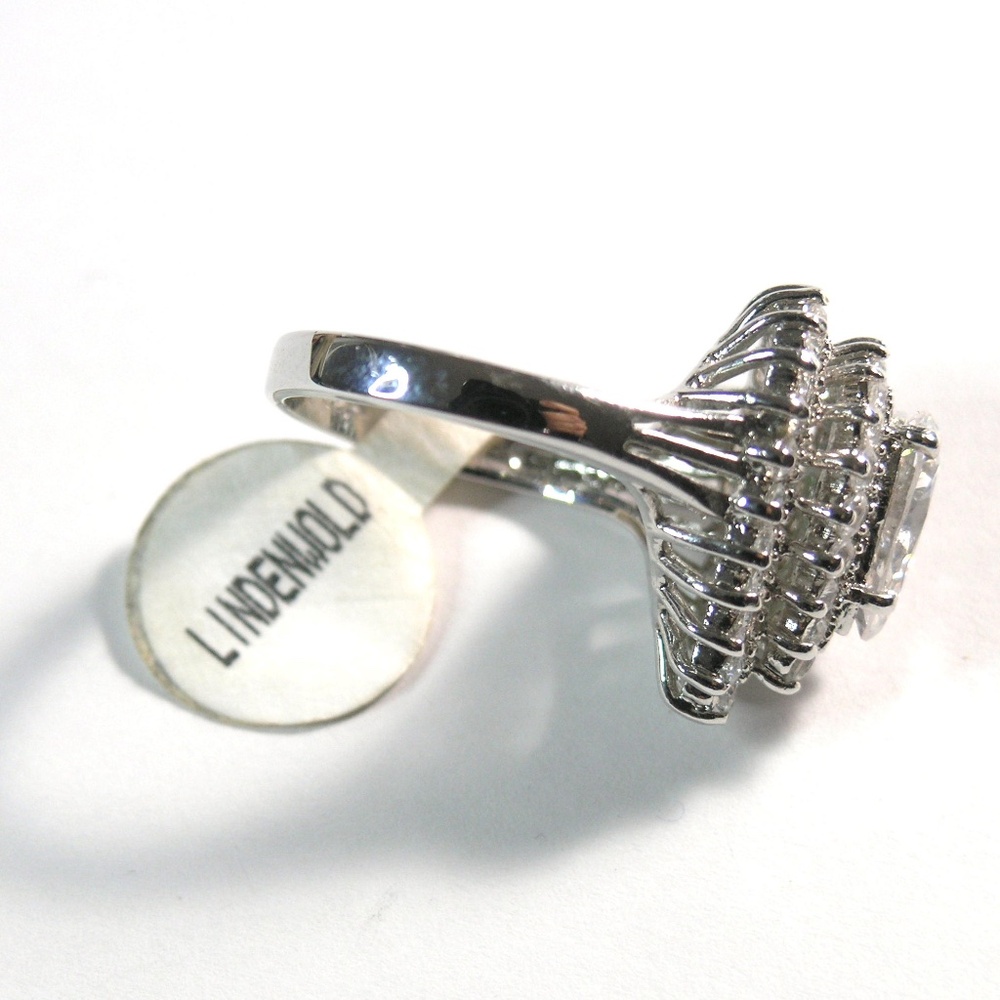 LINDENWOLD Vintage Cocktail Ring- 925 Sterling - Pear CZ w/ baguettes Size10 - Picture 5 of 12